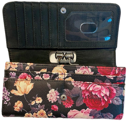 Women's Black Pink Floral Wallet