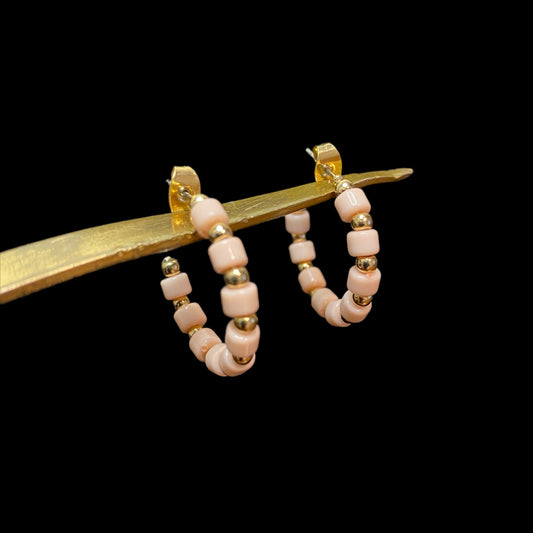Women's Pink and Gold Bead Push Back Earrings