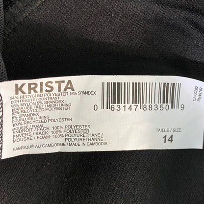 Krista Women's One-Piece Swimsuit | Size 14 | Black & White Floral product tag showing size 14