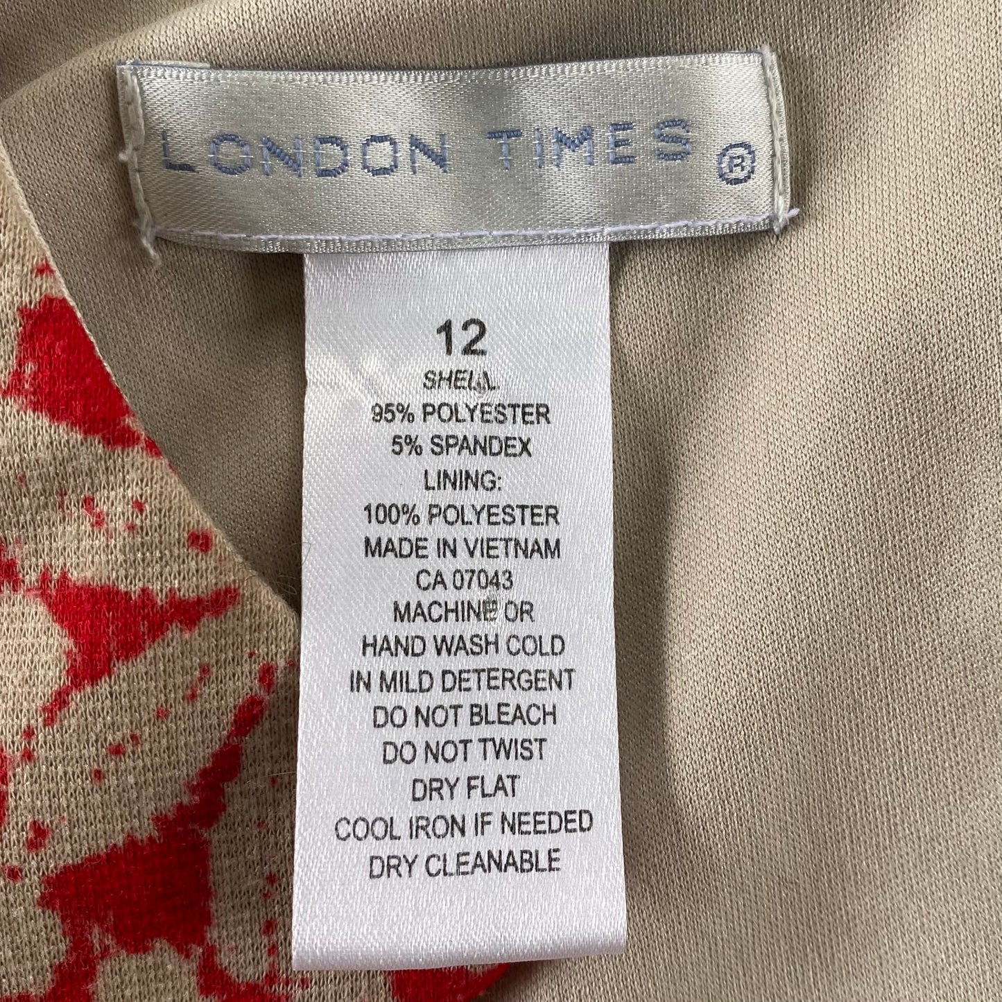 Women's Sleeveless Floral Print Sheath Dress – Elegant & Stretchy – Size 12 (London Times) garment tag