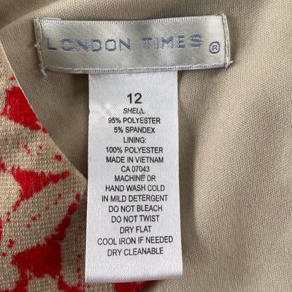 Women's Sleeveless Floral Print Sheath Dress – Elegant & Stretchy – Size 12 (London Times) garment tag