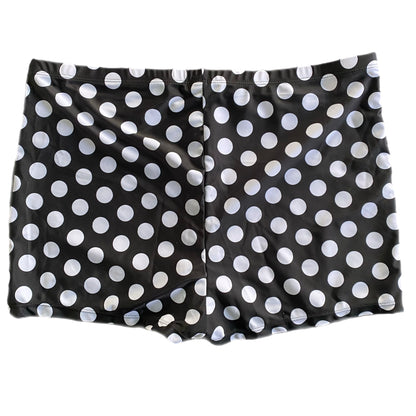 Plus Size 3XL Red and Black/White Polka Dot Mock Two-Piece Swimsuit with Shorts showing the shorts