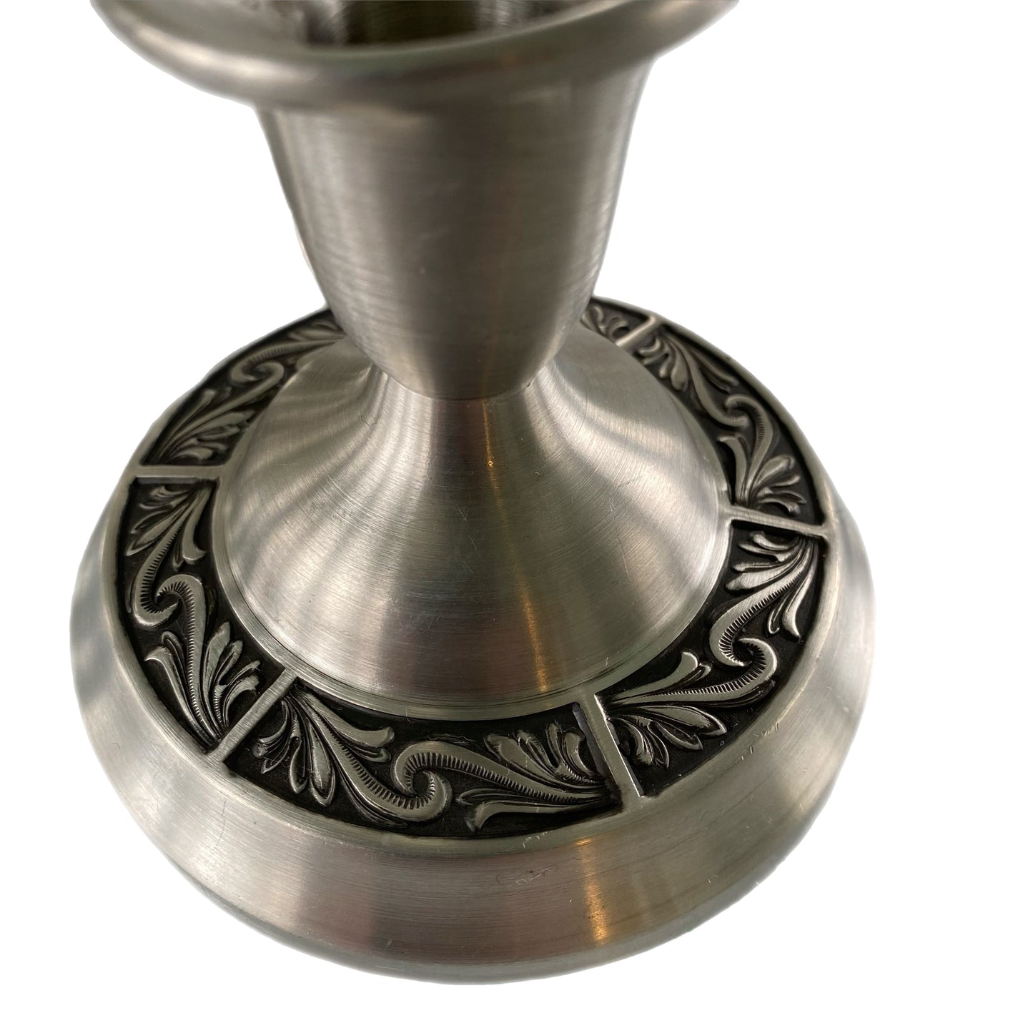 Vintage Norwegian Pewter Candle Holders – Ornate Embossed Base – Scandinavian Design