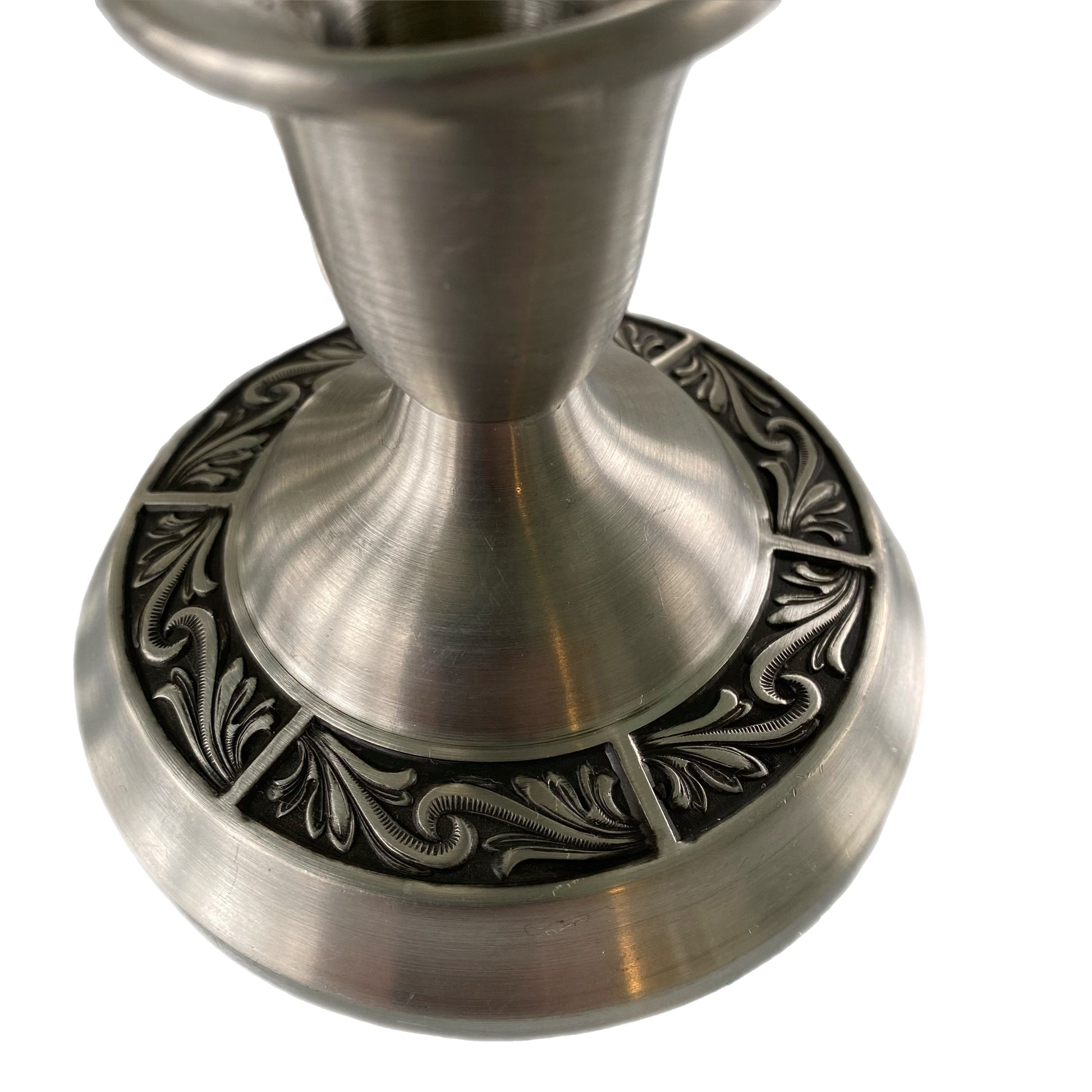 Vintage Norwegian Pewter Candle Holders – Ornate Embossed Base – Scandinavian Design