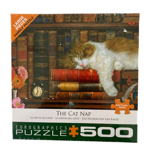 The Cat Nap 500-Piece Jigsaw Puzzle – Cozy Feline-Themed Puzzle for Relaxation & Fun box cover front