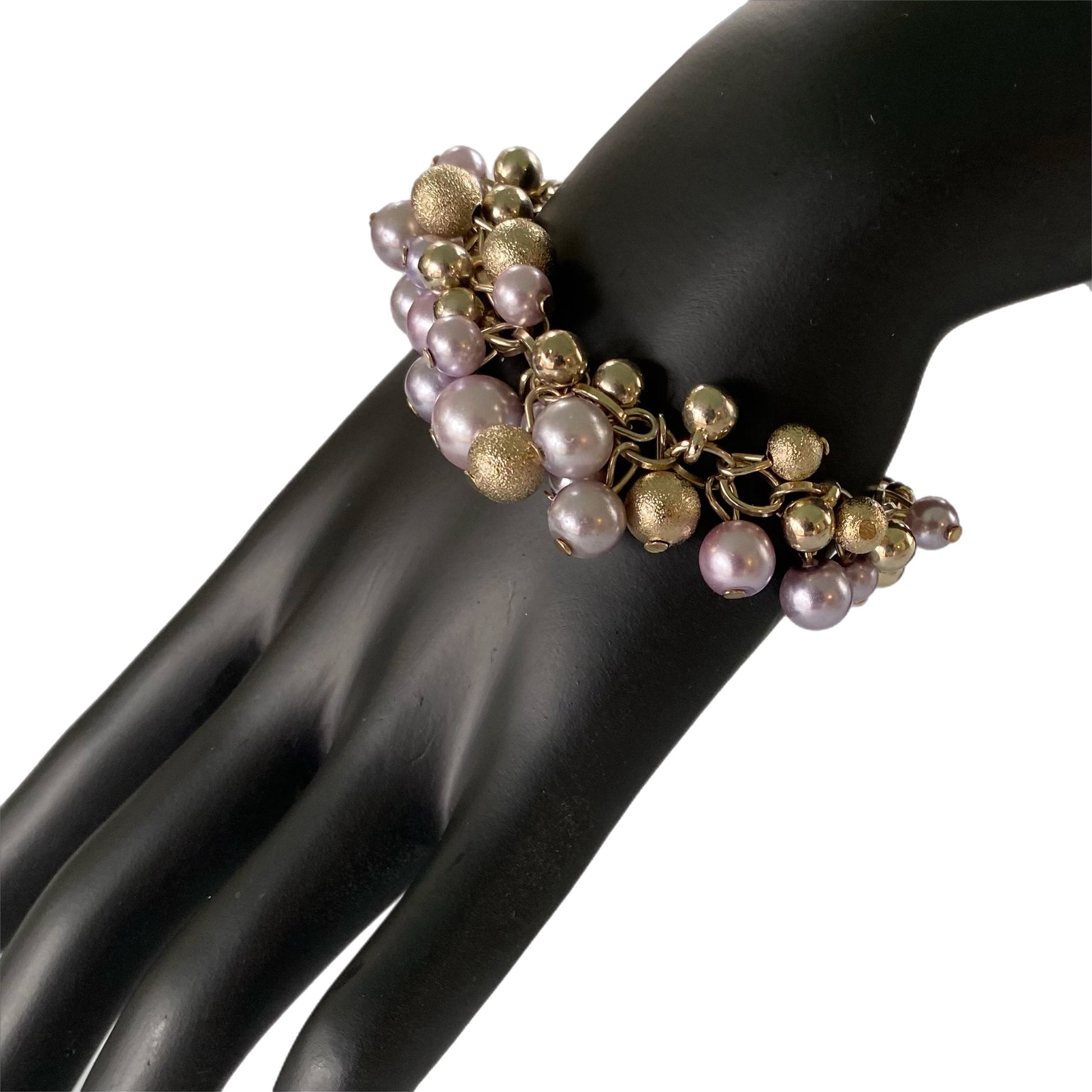 Gold & Pearl Charm Bracelet – Elegant Cluster Beaded Bracelet on handform