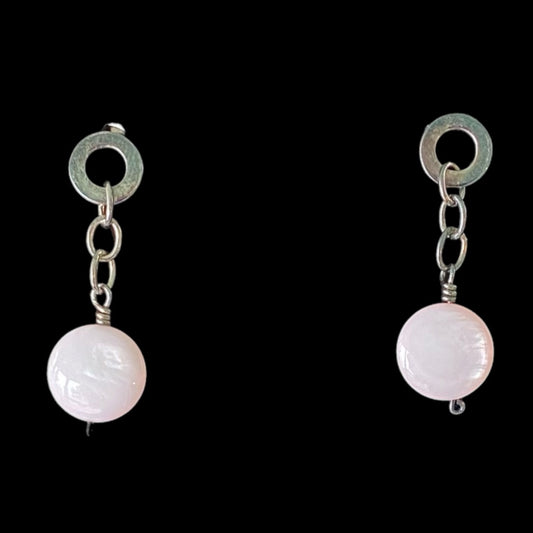 Silver-Tone Dangle Earrings with Pink Bead – Minimalist & Elegant Drop Earrings