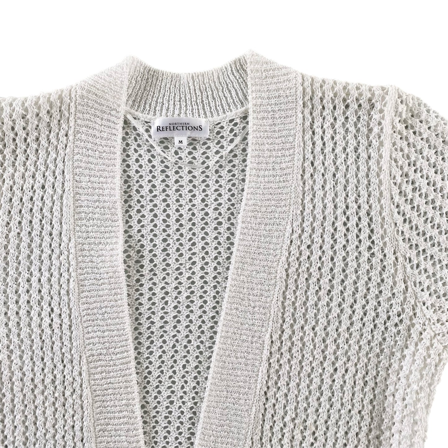 Women's Short Sleeve Open-Knit Cardigan – Lightweight & Layered Look – Size Medium (Northern Reflections)close up view