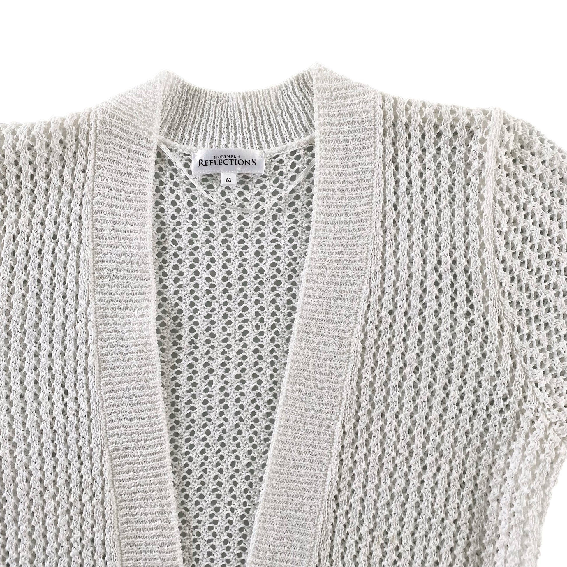 Women's Short Sleeve Open-Knit Cardigan – Lightweight & Layered Look – Size Medium (Northern Reflections)close up view