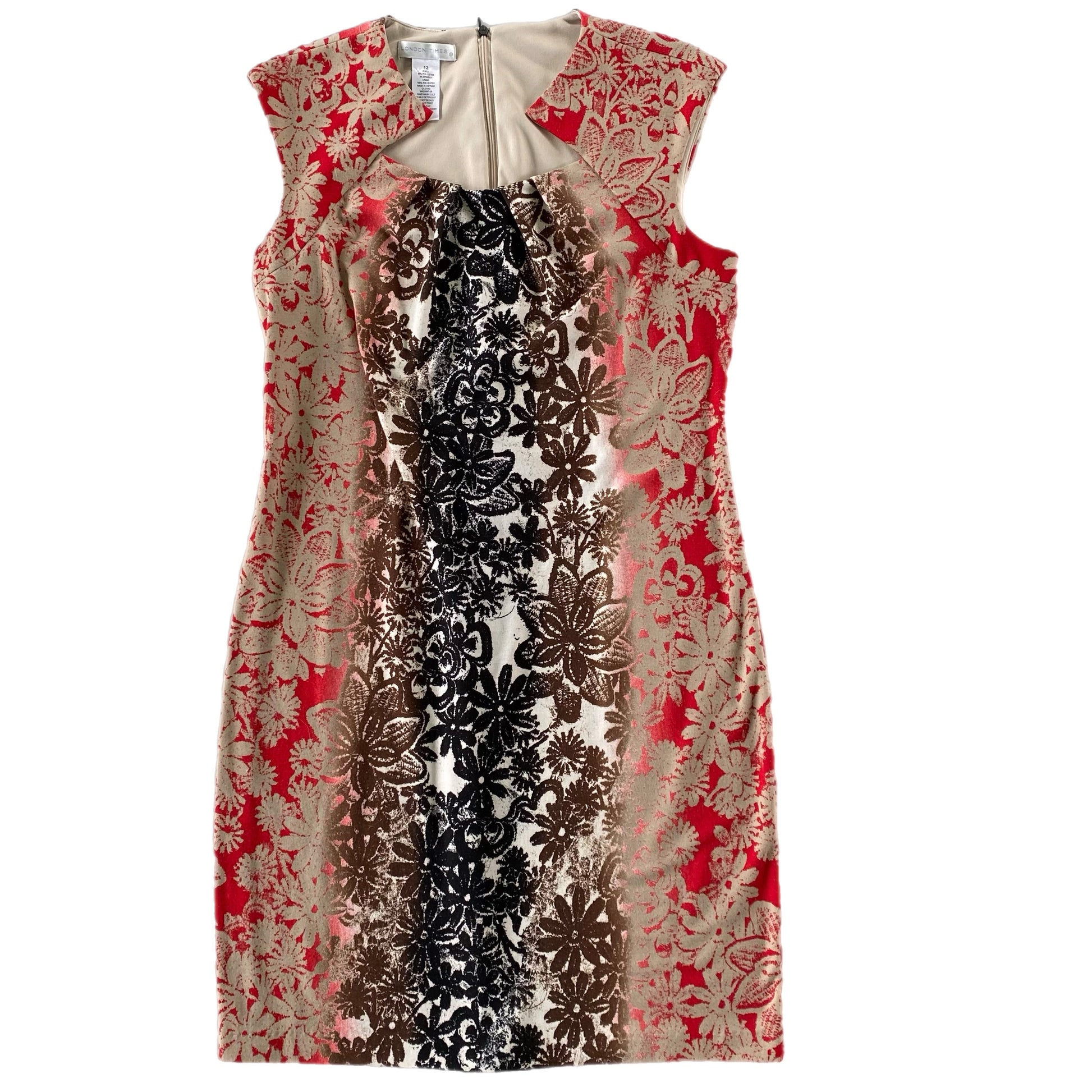 Women's Sleeveless Floral Print Sheath Dress – Elegant & Stretchy – Size 12 (London Times) view from the front