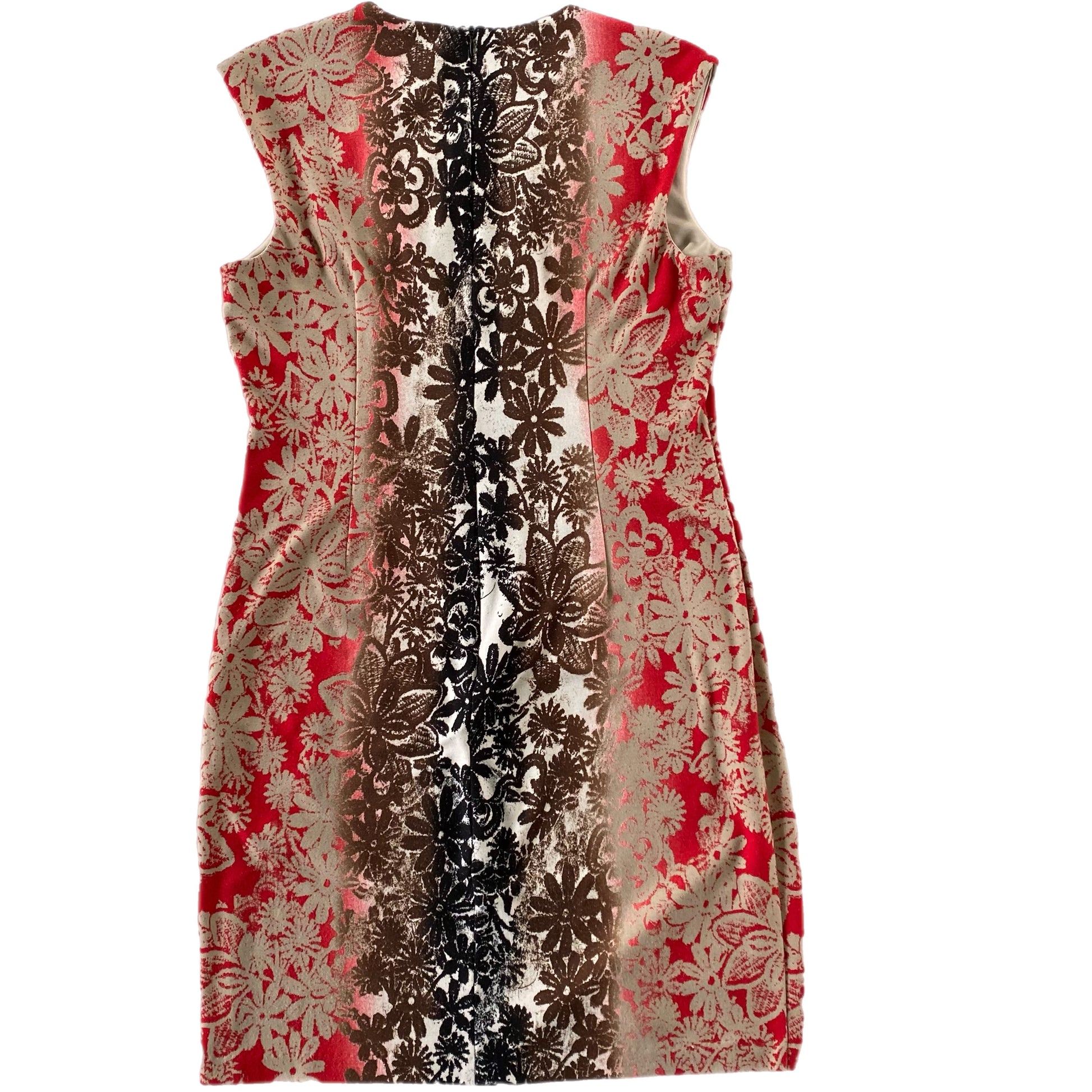 Women's Sleeveless Floral Print Sheath Dress – Elegant & Stretchy – Size 12 (London Times) flat lay back side