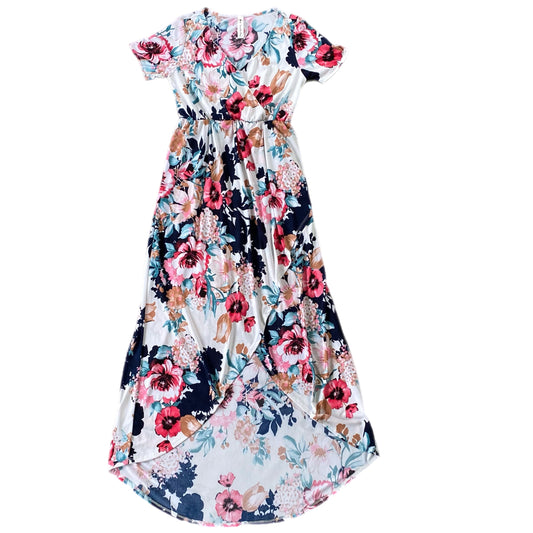 Women's Short Sleeve Floral Wrap Maxi Dress – Flowy & Elegant – Size Small (Vanilla Bay) front flat lay