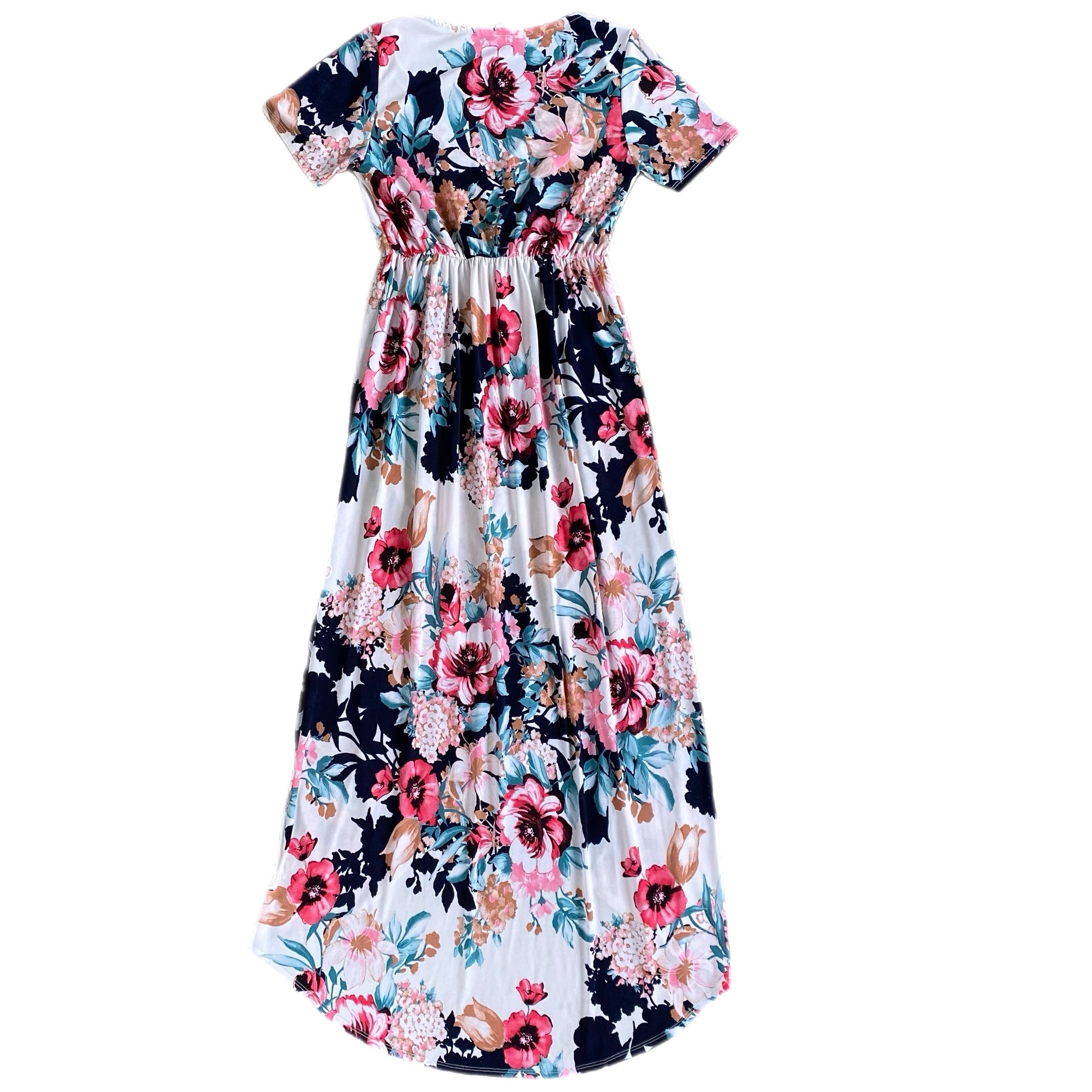 Women's Short Sleeve Floral Wrap Maxi Dress – Flowy & Elegant – Size Small (Vanilla Bay) back view