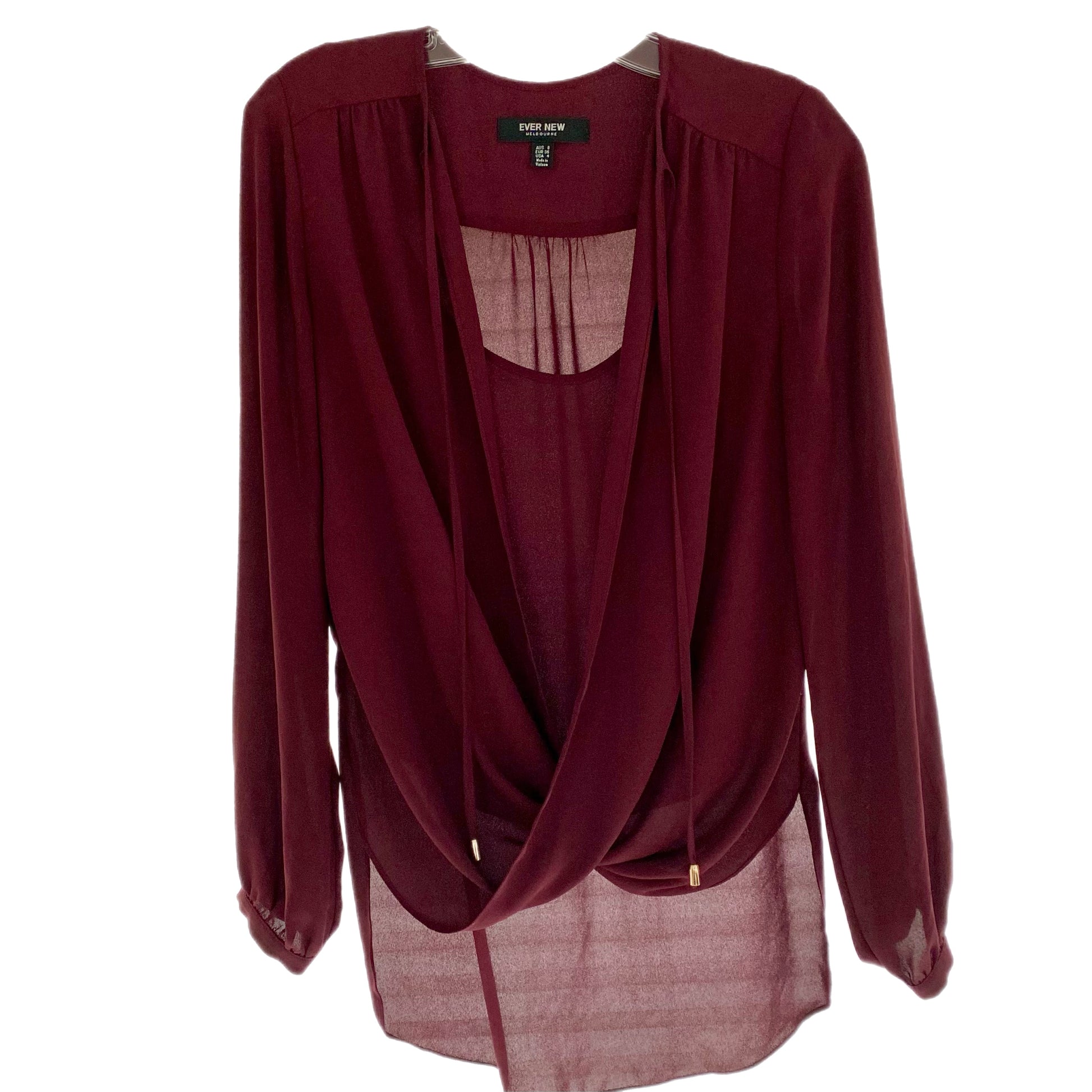 Women's Draped Chiffon Blouse – Elegant & Flowy – Size Small (Ever New) front view