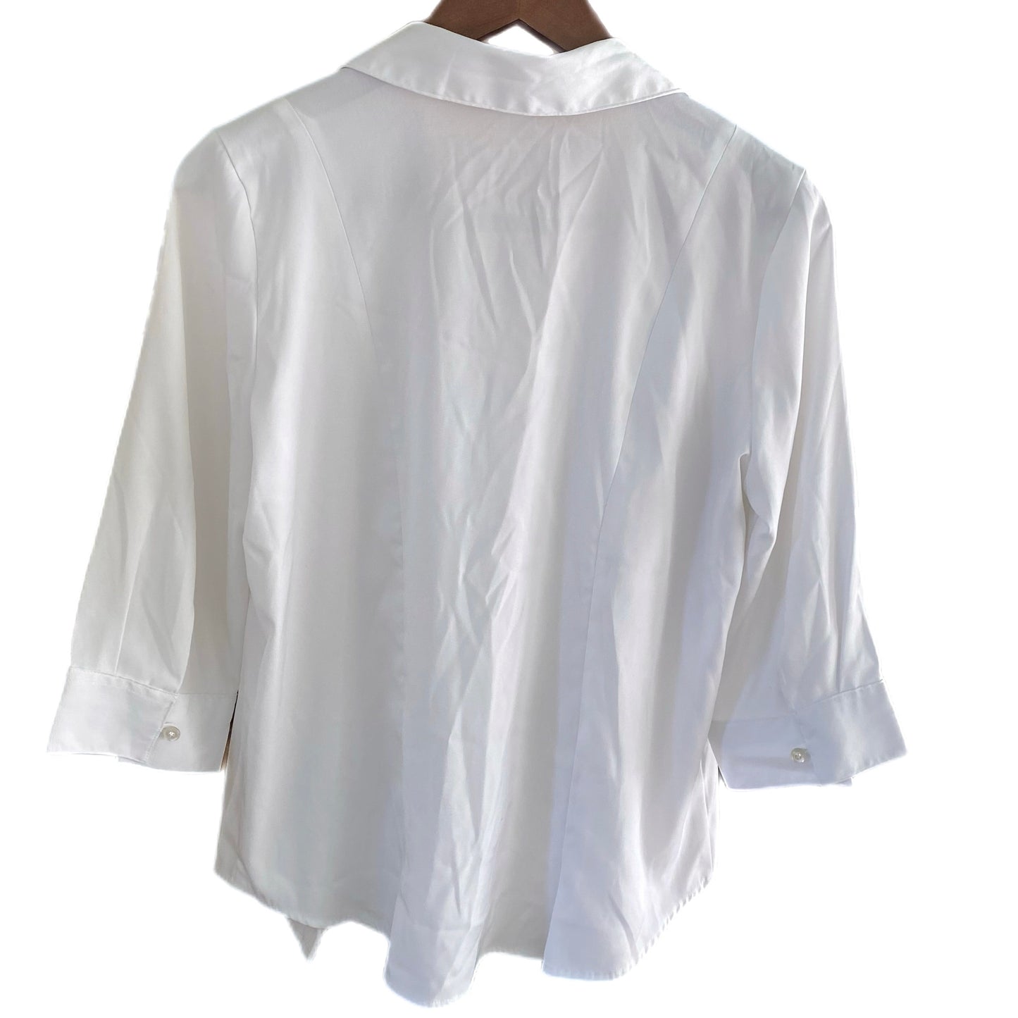 Women’s White 3/4 Sleeve Collared Button-Up Shirt – Size 10 [Tradition] hanging view back