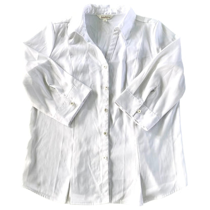 Women’s White 3/4 Sleeve Collared Button-Up Shirt – Size 10 [Tradition] flat lay