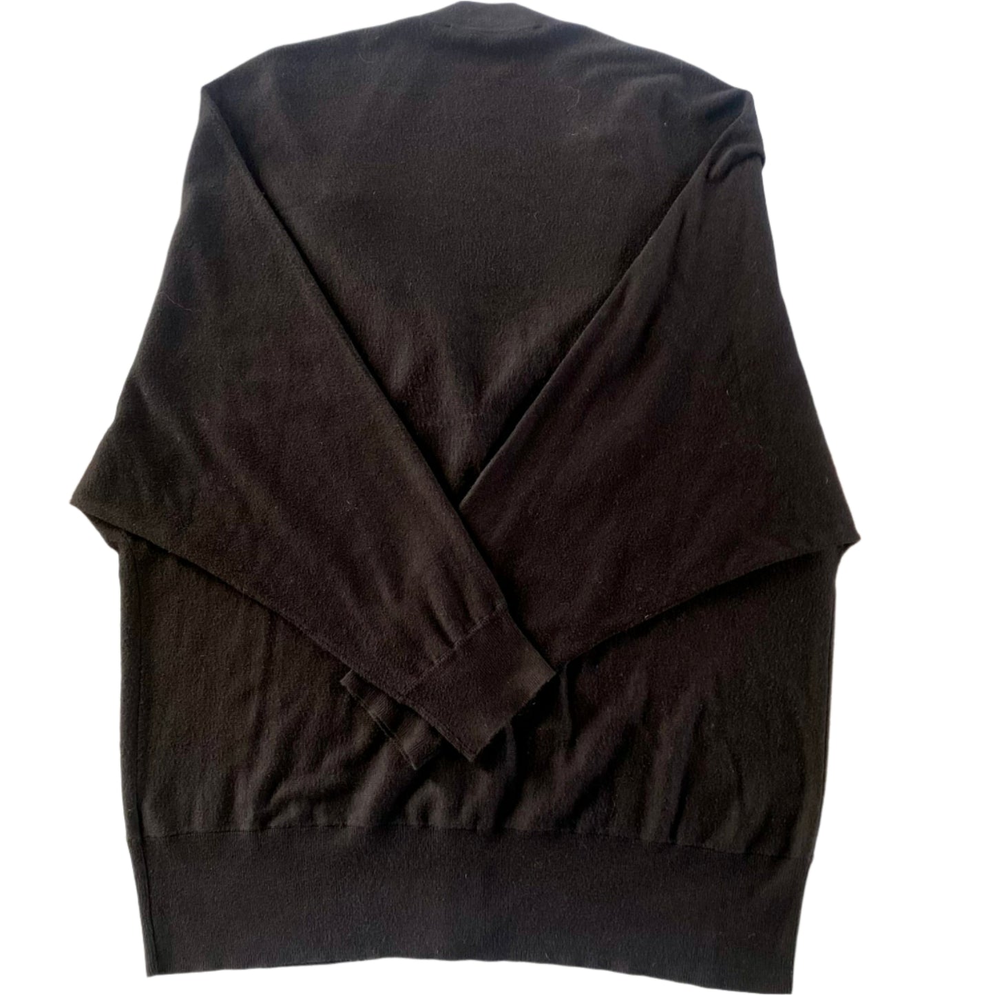 Women’s Black Button-Up Cardigan Sweater – Size Medium [Peter Nygård] back flat lay view