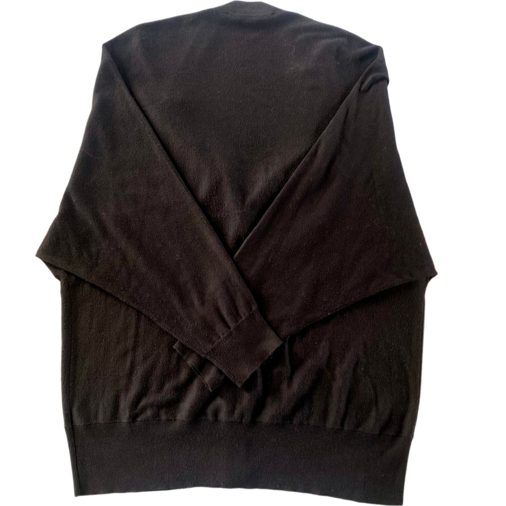 Women’s Black Button-Up Cardigan Sweater – Size Medium [Peter Nygård] back flat lay view