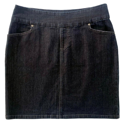 Women’s Dark Wash Stretch Denim Skirt – Size 16 [Jessica] front flat lay