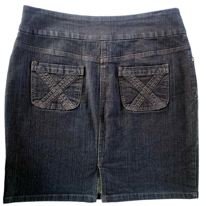 Women’s Dark Wash Stretch Denim Skirt – Size 16 [Jessica] back flat lay
