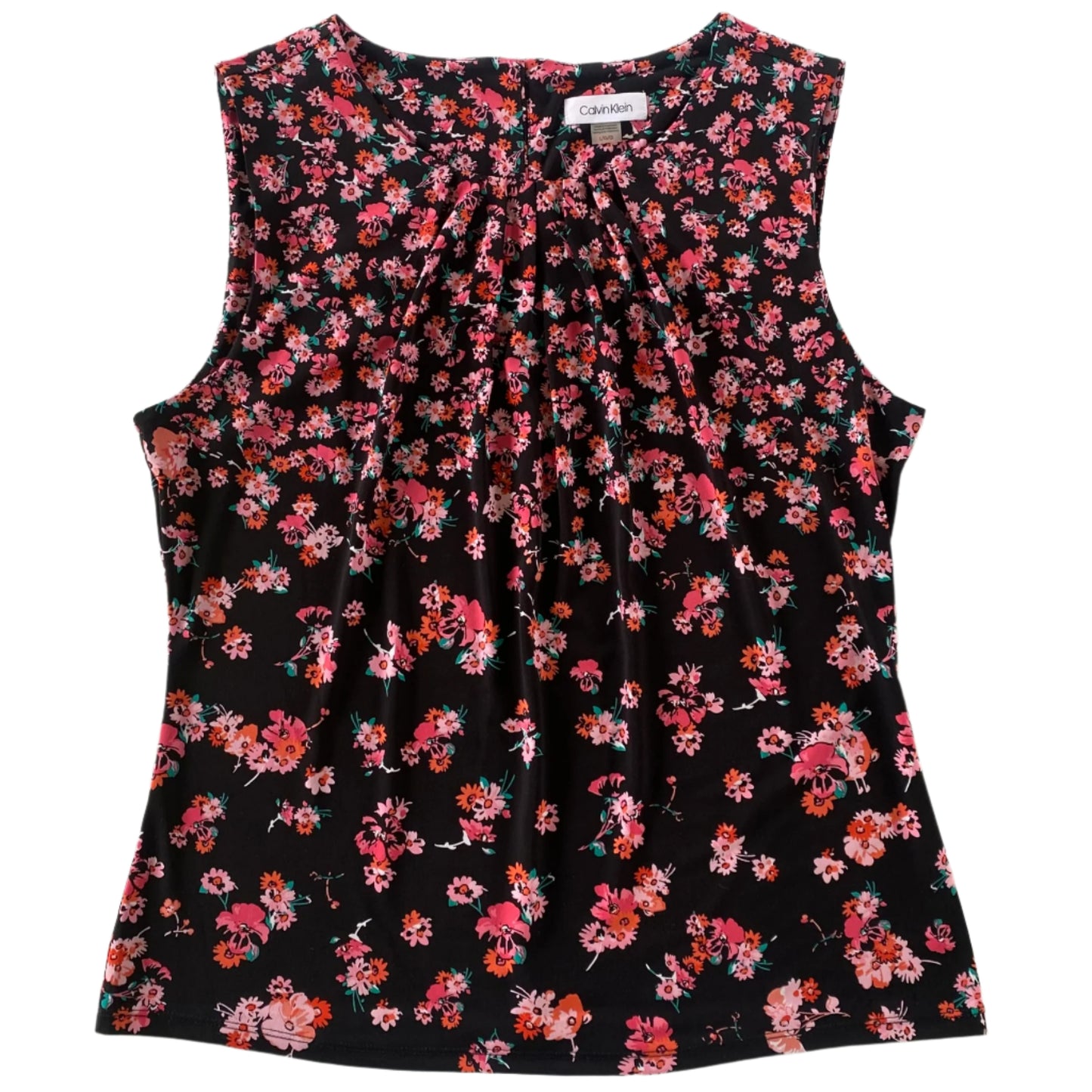 Women’s Sleeveless Floral Pleated Blouse – Size Large [Calvin Klein] front view