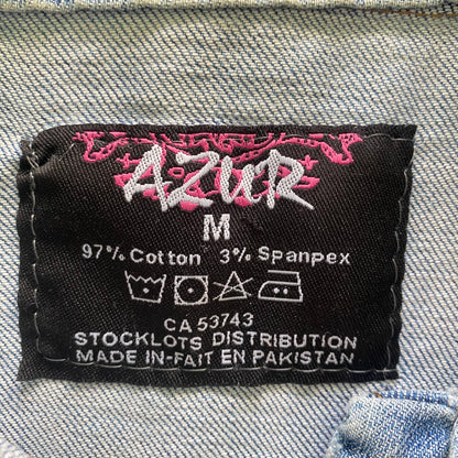 Women's Light Wash Denim Jacket – Fitted & Stretchy – Size Medium (Azur) garment label