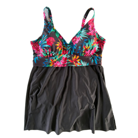 Women's Plus Size Floral Swimdress – Built-In One-Piece Swimsuit – Size 20W (Krista) front flat lay