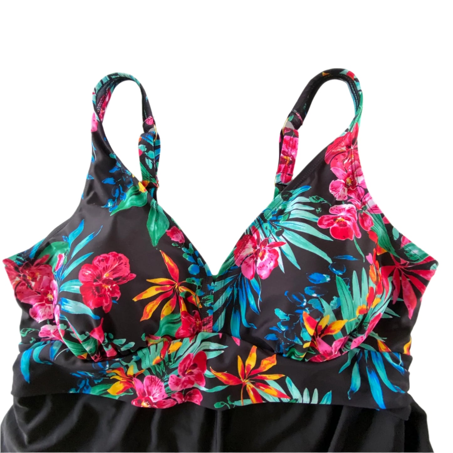 Women's Plus Size Floral Swimdress – Built-In One-Piece Swimsuit – Size 20W (Krista) view of the top