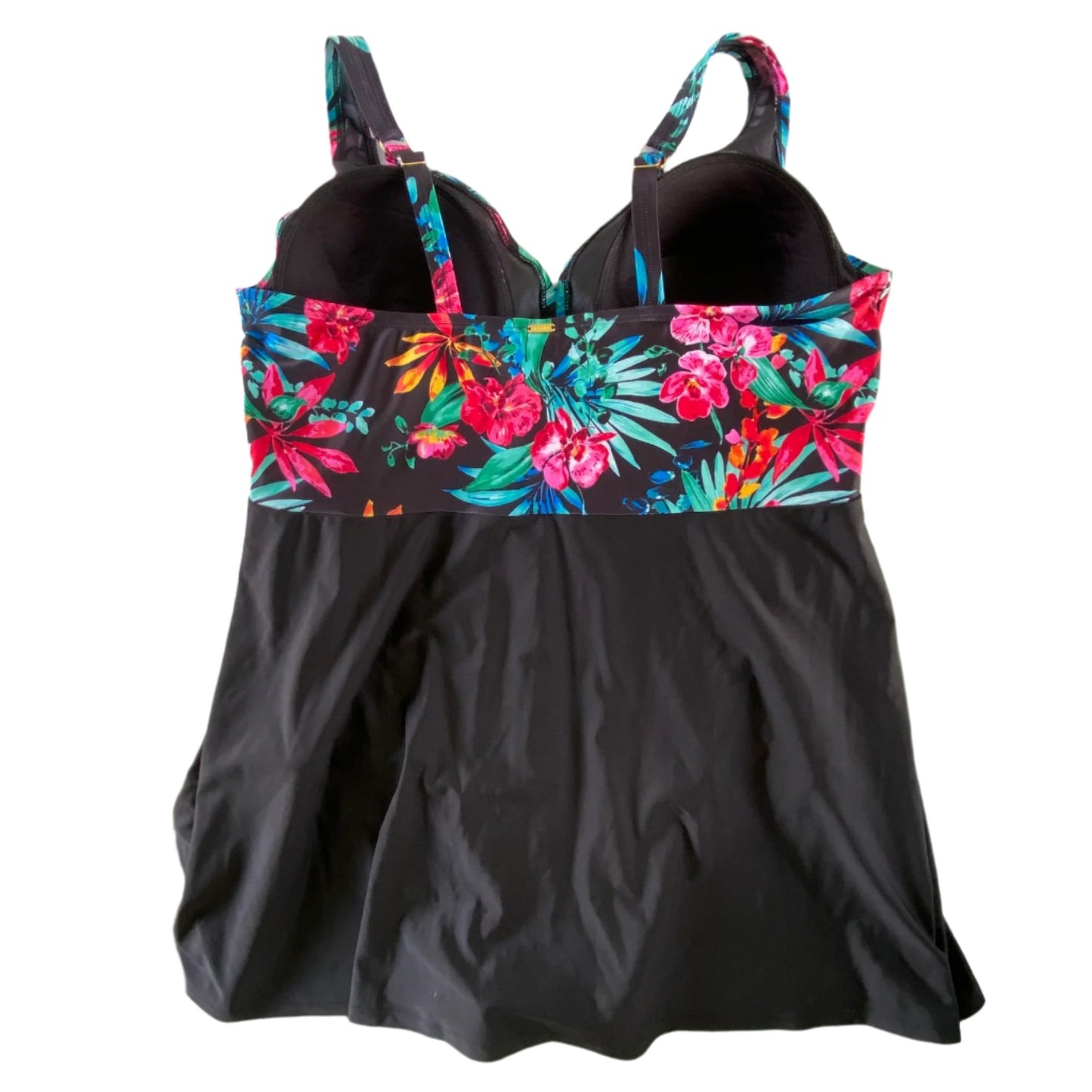 Women's Plus Size Floral Swimdress – Built-In One-Piece Swimsuit – Size 20W (Krista) back flat lay
