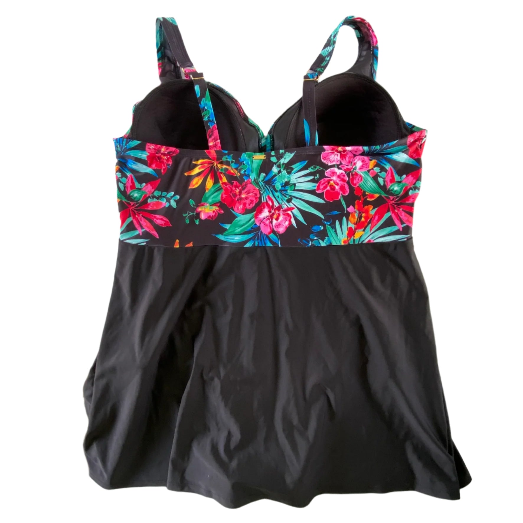 Women's Plus Size Floral Swimdress – Built-In One-Piece Swimsuit – Size 20W (Krista) back flat lay