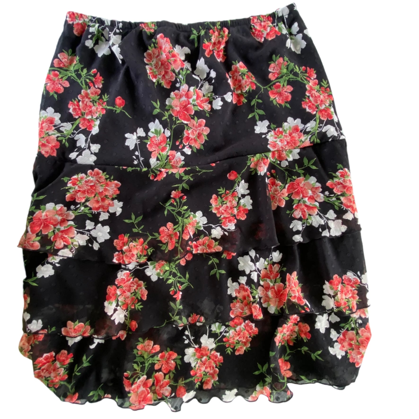 Women's Tiered Ruffle Skirt – Floral Chiffon – Size XL (Mercer & Madison) back view