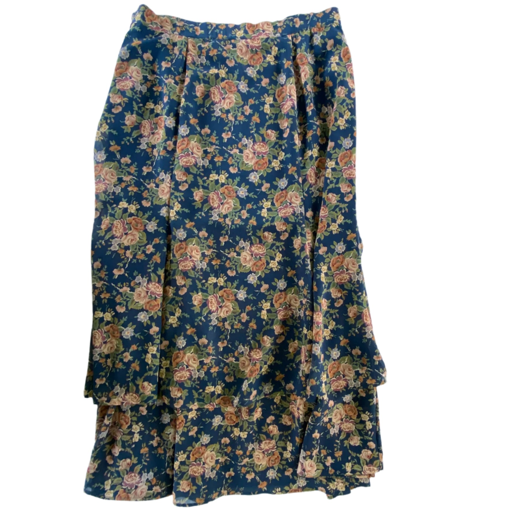 Women's Floral Midi Skirt – Tiered Ruffle – Size 14 (Lizsport) front view