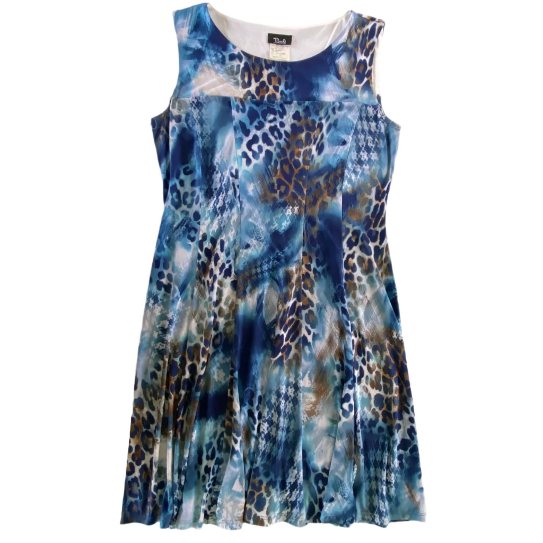 Sleeveless Leopard Print Fit & Flare Dress – Size 16 [Bali] front flat lay