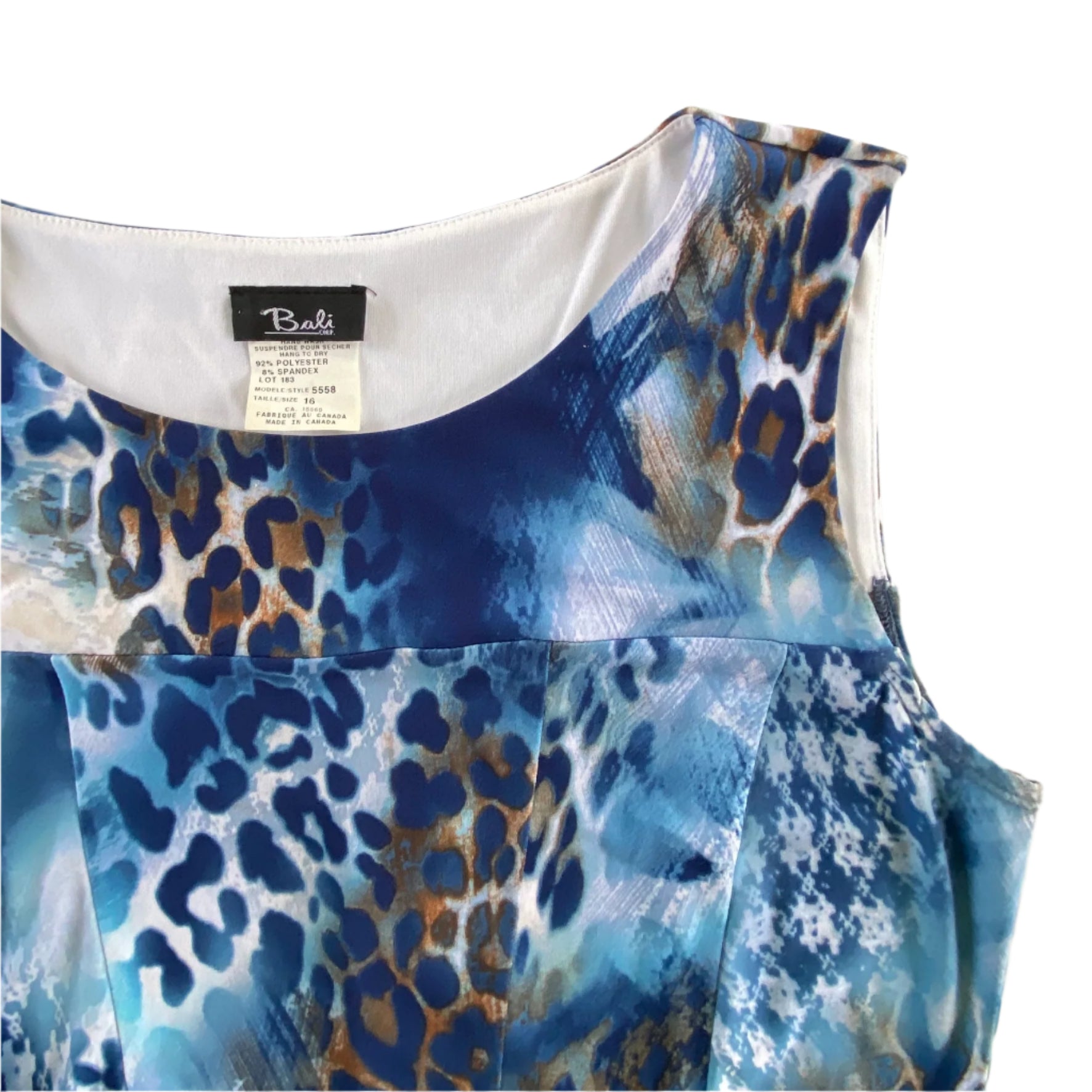 Sleeveless Leopard Print Fit & Flare Dress – Size 16 [Bali] close up front