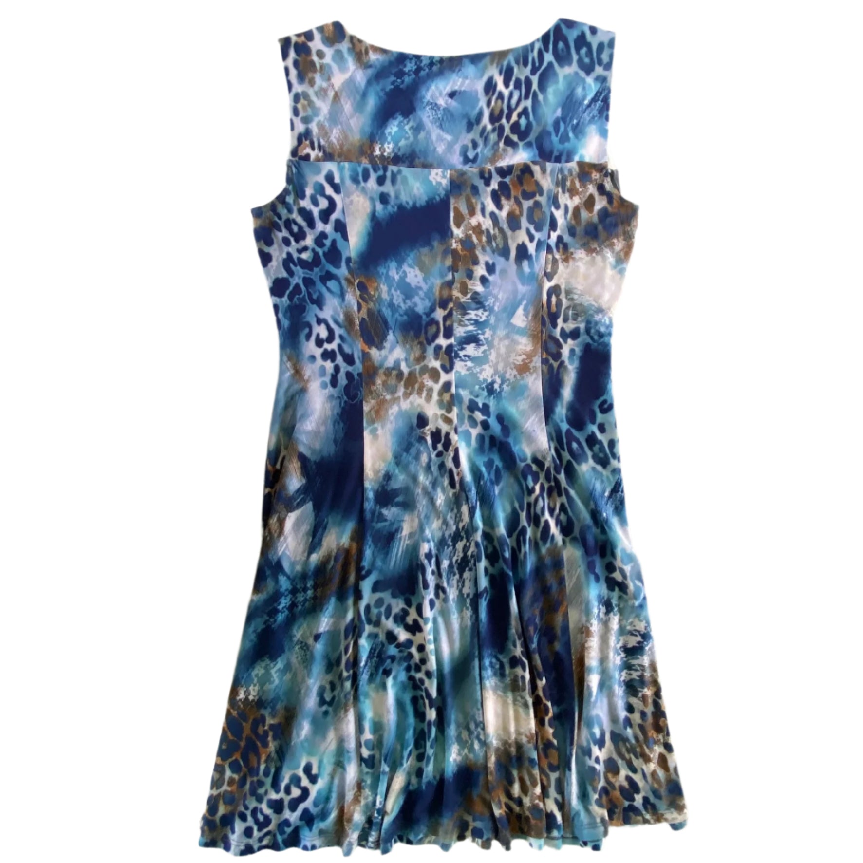 Sleeveless Leopard Print Fit & Flare Dress – Size 16 [Bali] back view flat lay