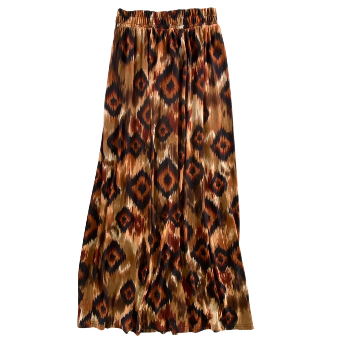 Tribal Print Pleated Midi Skirt – Elastic Waist with Tie – Size Small (Joti Clothes) back view