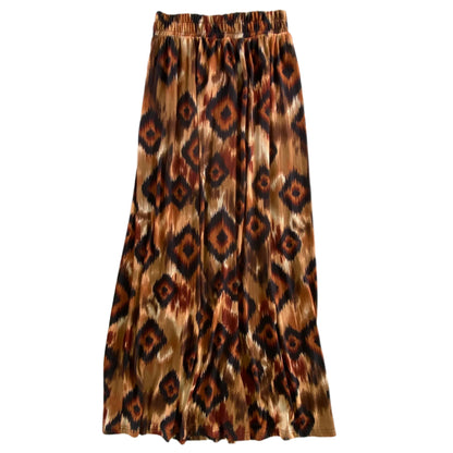 Tribal Print Pleated Midi Skirt – Elastic Waist with Tie – Size Small (Joti Clothes) back view