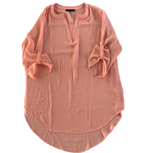 Peach Sheer Blouse – Split Neck – Roll Tab Sleeves – Size 2X (42Pops) front flat lay 