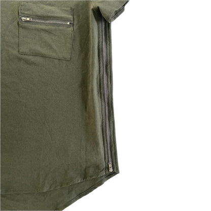 Olive Green Zip Accent Top – Short Sleeve – Size M (Paper Crane) view of side zipper