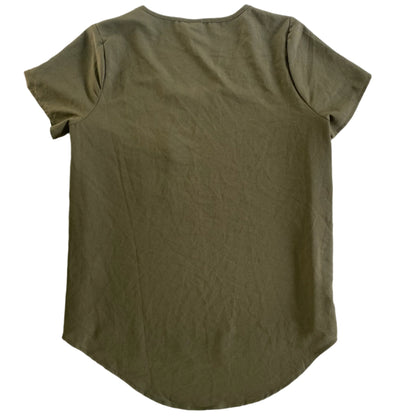 Olive Green Zip Accent Top – Short Sleeve – Size M (Paper Crane) back view