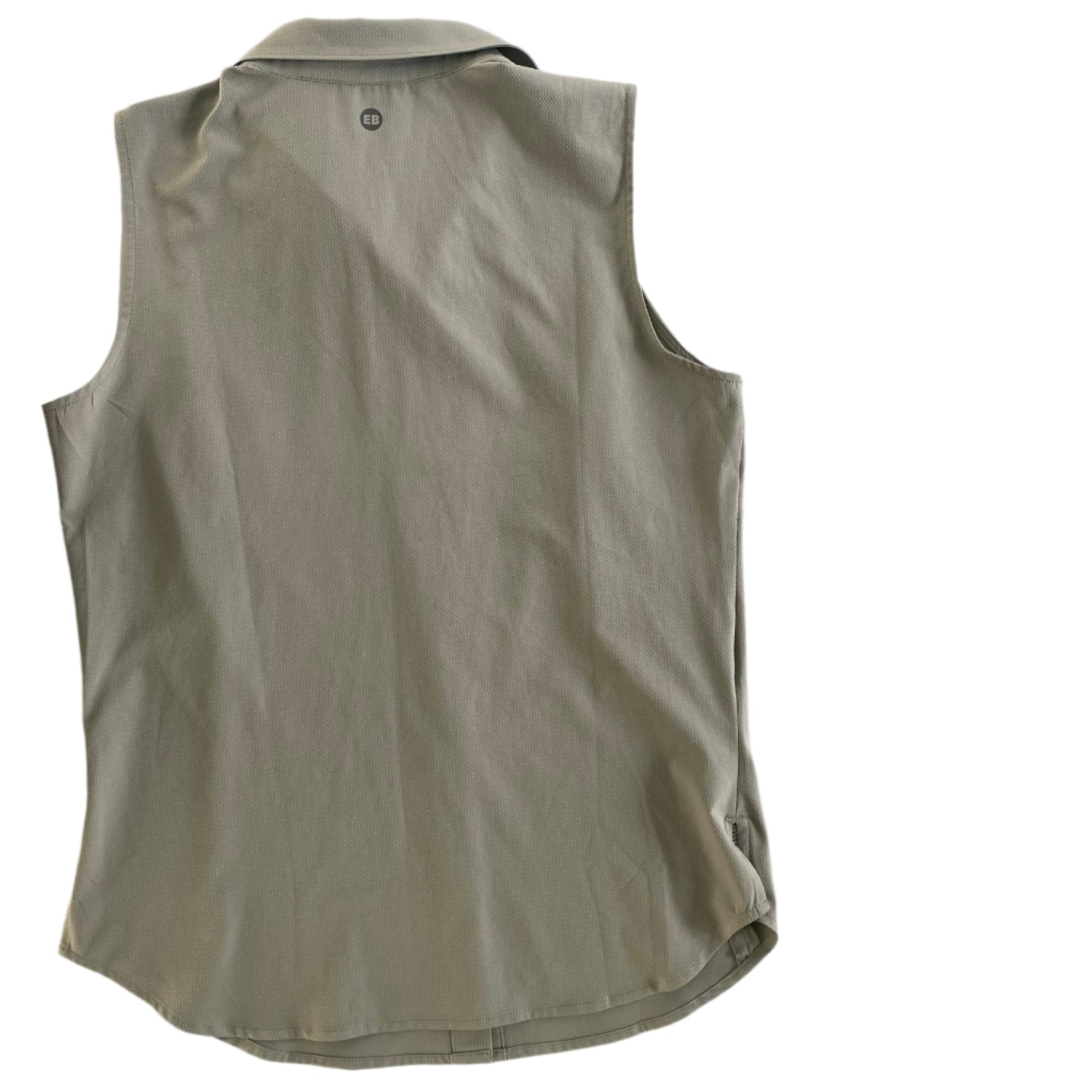Sleeveless Tech Shirt – Button Front – Olive Green – Size S (Eddie Bauer) back view