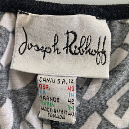 Geometric Print Sleeveless Dress – Knee-Length – Made in Canada – Size 12 (Joseph Ribkoff) garment tag