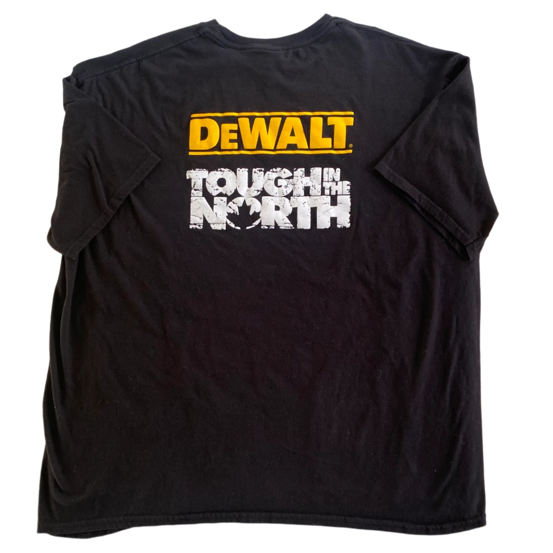 DeWALT Graphic T-Shirt – “Tough in the North” Logo – Softstyle Cotton – Size 2XL (Gildan) back flat lay