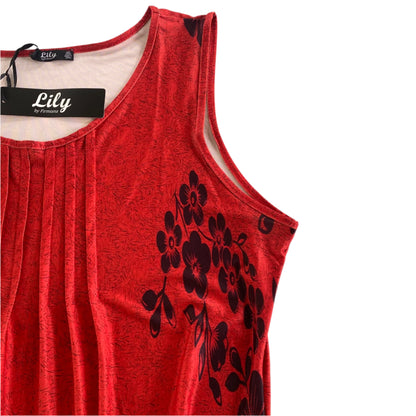 Floral Print Sleeveless Tunic Top – Red & Black – Plus Size 1X (Lily) front details