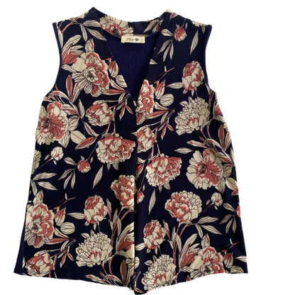 Floral Sleeveless Top – Navy & Coral – Lightweight & Stylish – Size L (Missa) front view