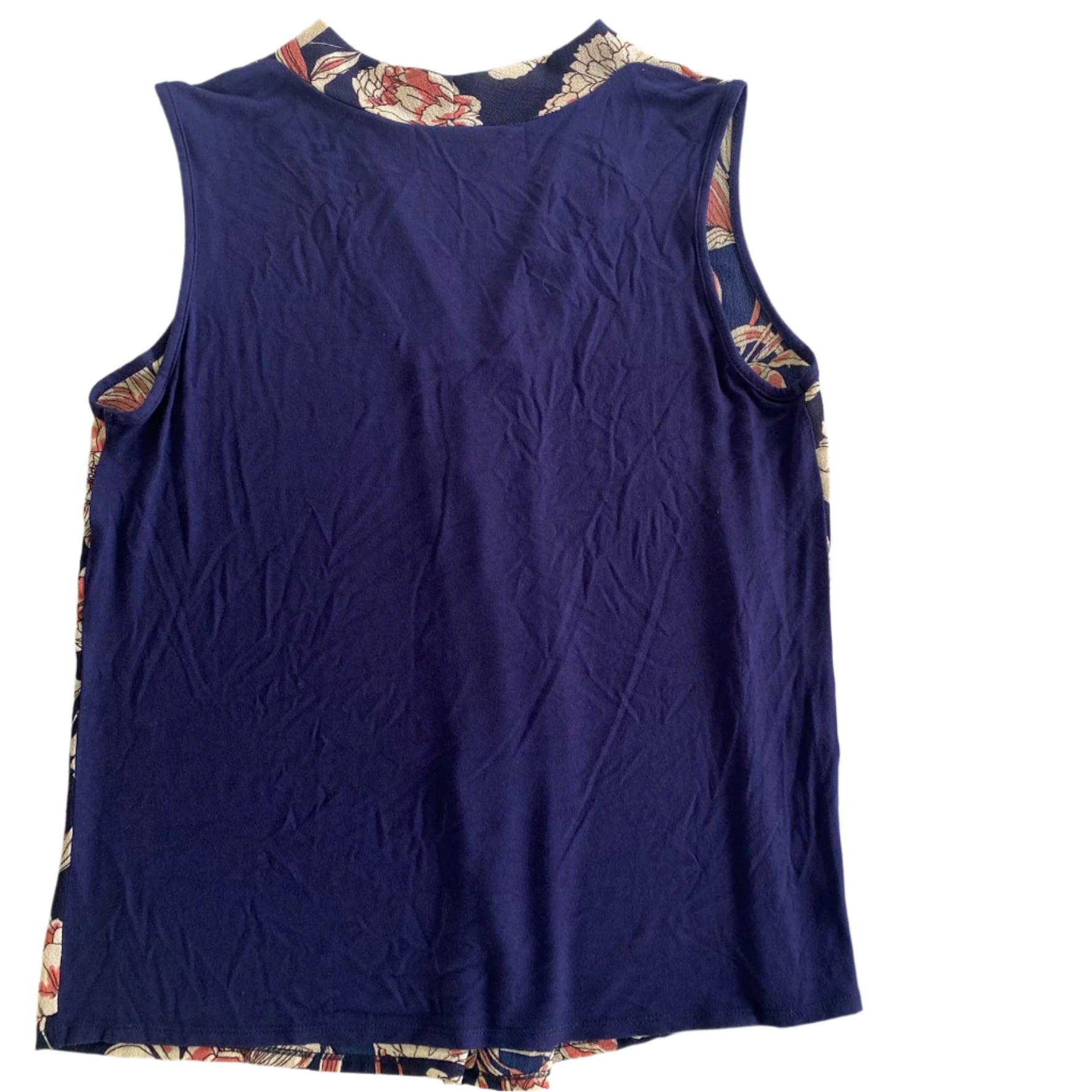 Floral Sleeveless Top – Navy & Coral – Lightweight & Stylish – Size L (Missa) back view
