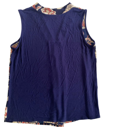Floral Sleeveless Top – Navy & Coral – Lightweight & Stylish – Size L (Missa) back view