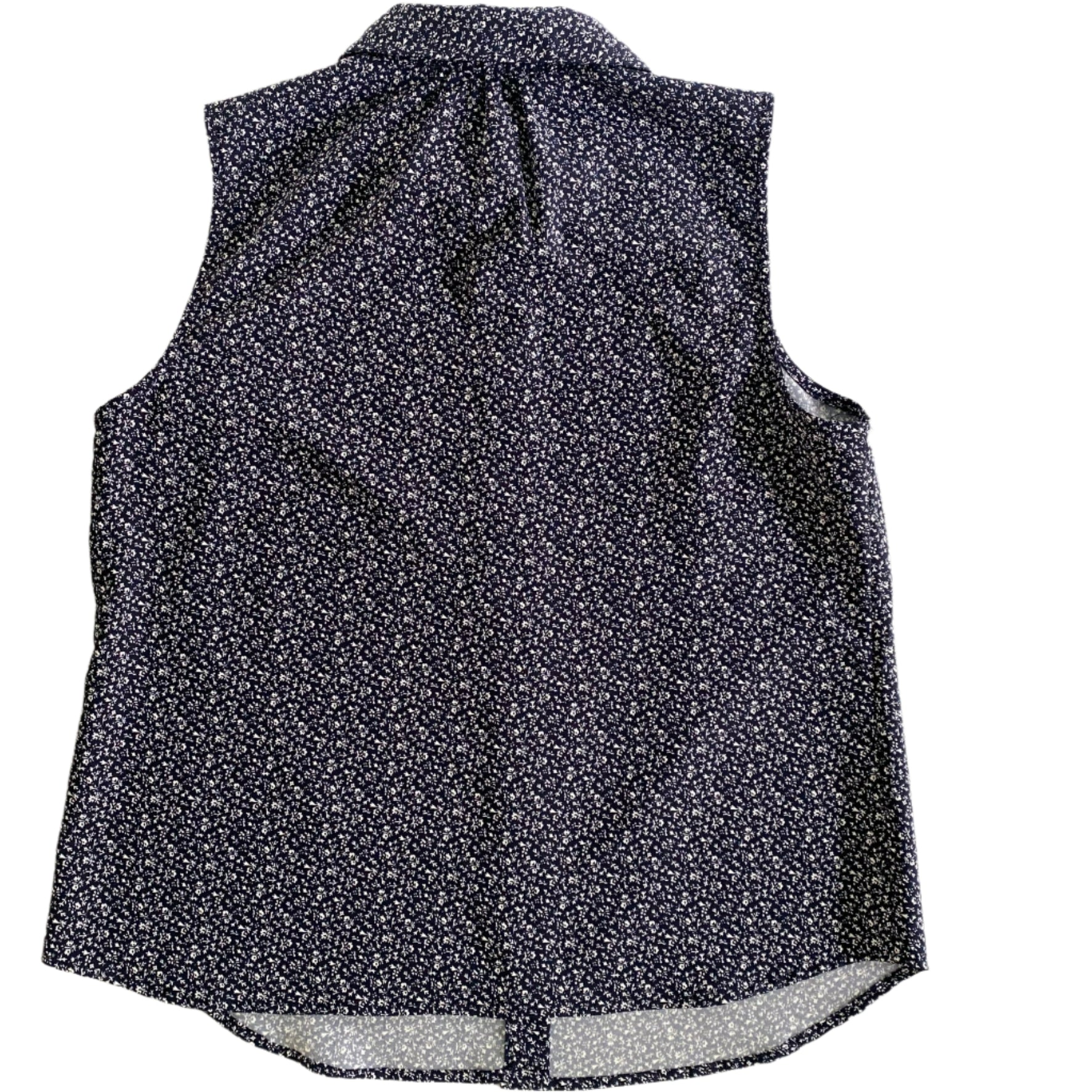 Navy Sleeveless Blouse – Micro Floral Print – Lightweight & Sustainable – Size M (Cleo) back