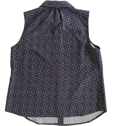 Navy Sleeveless Blouse – Micro Floral Print – Lightweight & Sustainable – Size M (Cleo) back