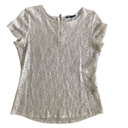 White Lace Short Sleeve Blouse – Stretch Nylon Blend – Size L (Black Label) front